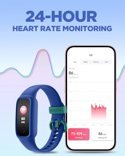 BIGGERFIVE Vigor 2 L Kids Fitness Tracker Watch for Boys Girls Ages 5-15, Activity Tracker, Heart Rate Sleep Monitor, IP68 Waterproof, Pedometer, Calorie Step Counter Watch, Blue - Image 4