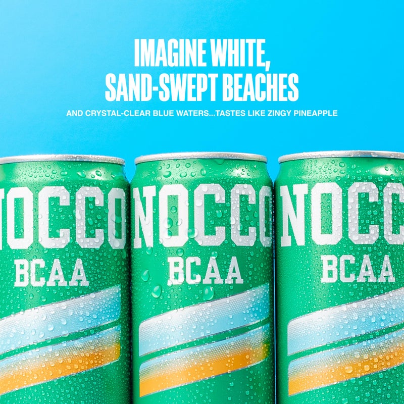 NOCCO مشروب NOCCO صفر سكر BCAA، كاريبي - 12 أونصة سائلة (عبوة من 12) - 0 ملغ كافيين، خالي من السكر مع الأحماض الأمينية متفرعة السلسلة، مكربن ومنخفض السعرات الحرارية، فيتامينات ب، مشروب أداء جاهز للاستخدام - Image 2
