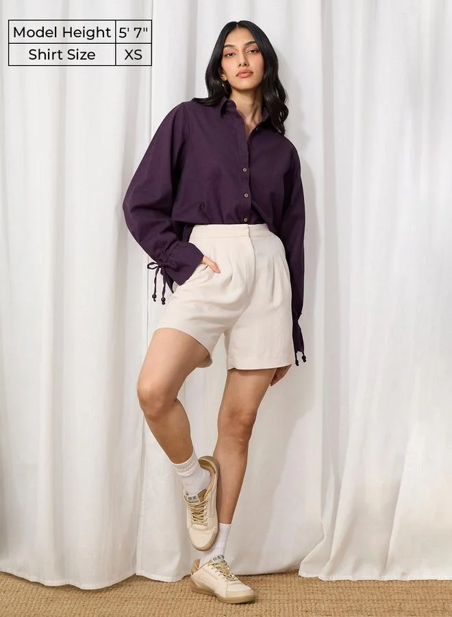 The Souled Store Purple Cotton Linen Long Sleeve Shirt
