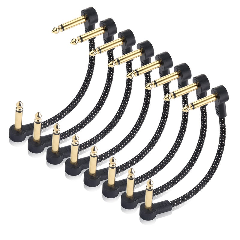 Cable Matters 8-Pack 6 Inches Braided Guitar Patch Cable (Guitar Effect Pedal Cables) with Gold-Plated Connectors in Black - Image 1