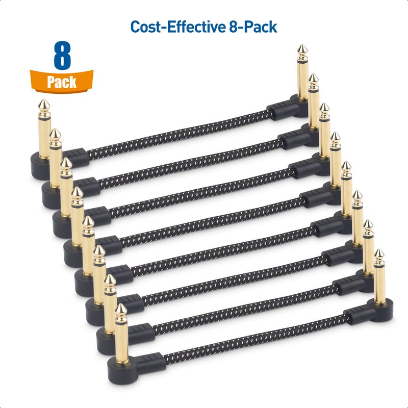 Cable Matters 8-Pack 6 Inches Braided Guitar Patch Cable (Guitar Effect Pedal Cables) with Gold-Plated Connectors in Black - Image 2