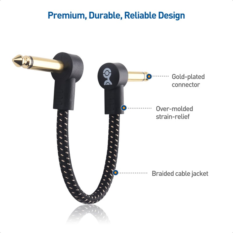 Cable Matters 8-Pack 6 Inches Braided Guitar Patch Cable (Guitar Effect Pedal Cables) with Gold-Plated Connectors in Black - Image 5