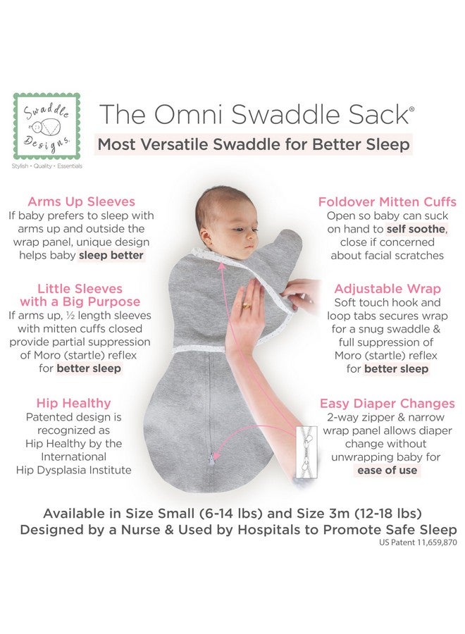 SwaddleDesigns 6-Way Omni Swaddle Sack Arms Up Swaddle for Newborn, More Options to Calm Startle Reflex, Improves Sleep, Easy Transition Baby Sleep Sack, Small, 0-3 Mo, 6-12 lbs, Heathered Gray - Image 2