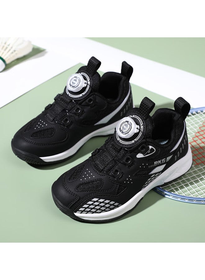 Bkg Kids Badminton Shoes Non-slip Sports Students Wear-resistant Rotary Button Shoes Zyx25508 Black And White Size 38 - Image 2