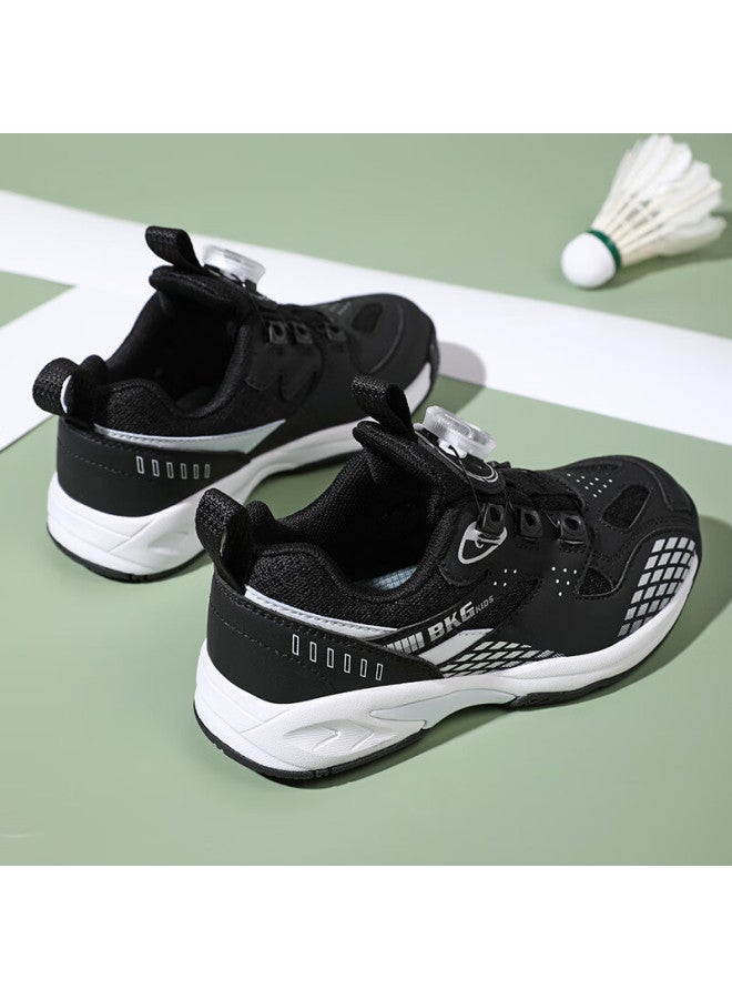Bkg Kids Badminton Shoes Non-slip Sports Students Wear-resistant Rotary Button Shoes Zyx25508 Black And White Size 38 - Image 3