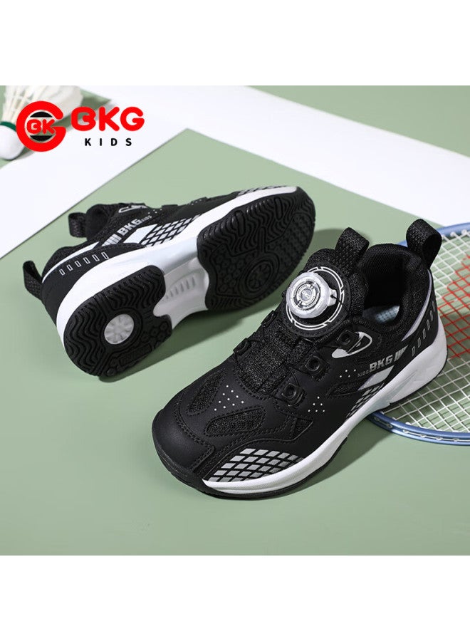 Bkg Kids Badminton Shoes Non-slip Sports Students Wear-resistant Rotary Button Shoes Zyx25508 Black And White Size 38 - Image 1