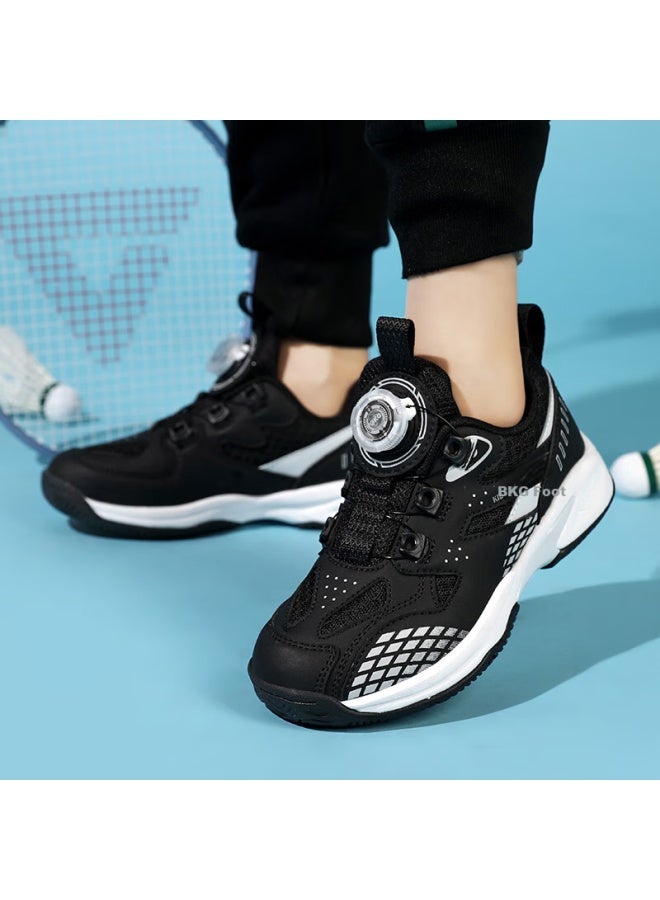 Bkg Kids Badminton Shoes Non-slip Sports Students Wear-resistant Rotary Button Shoes Zyx25508 Black And White Size 38 - Image 5