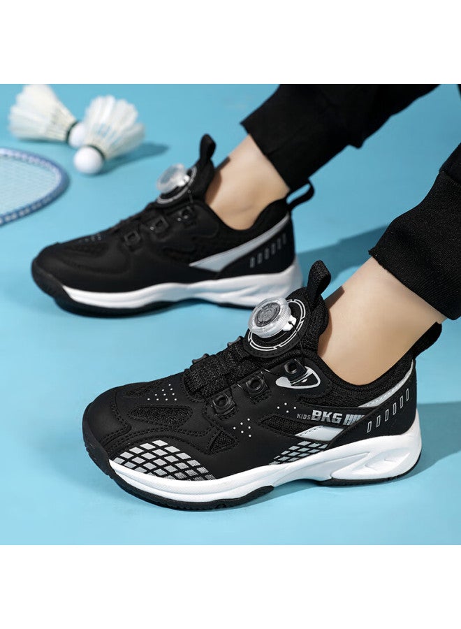 Bkg Kids Badminton Shoes Non-slip Sports Students Wear-resistant Rotary Button Shoes Zyx25508 Black And White Size 38 - Image 4