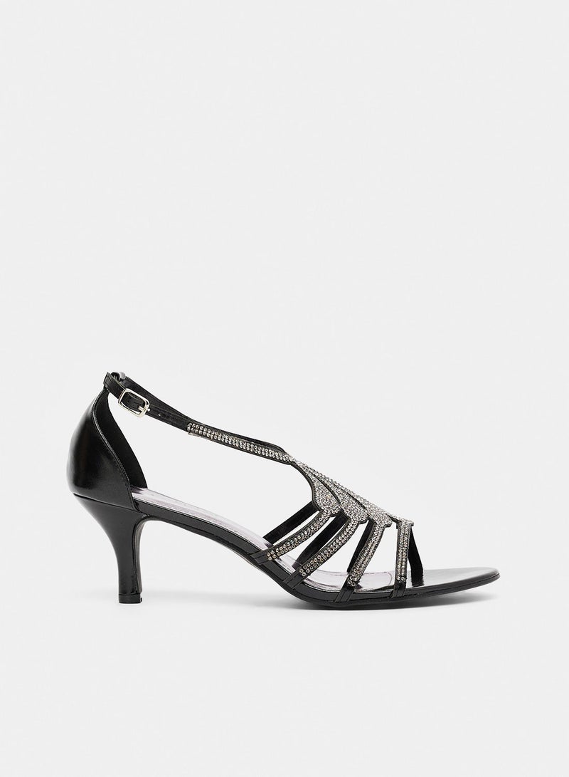 Anne Michelle Diamante Kitten Heel Sandals - Image 1
