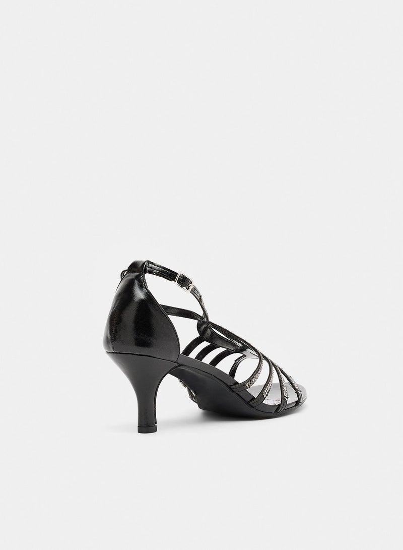 Anne Michelle Diamante Kitten Heel Sandals - Image 2