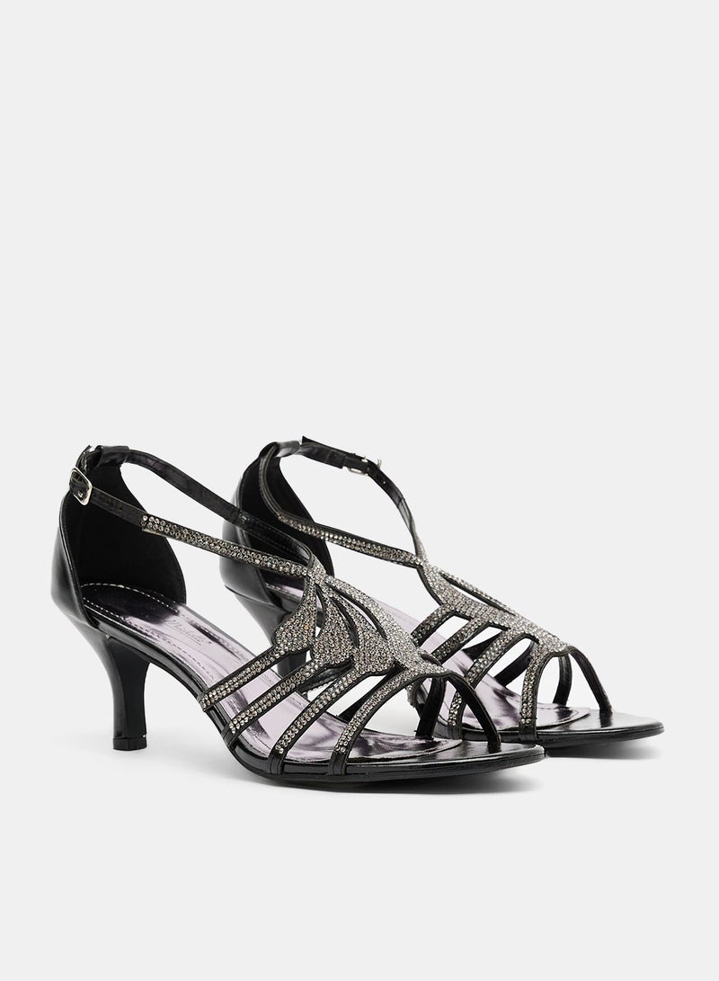 Anne Michelle Diamante Kitten Heel Sandals - Image 3