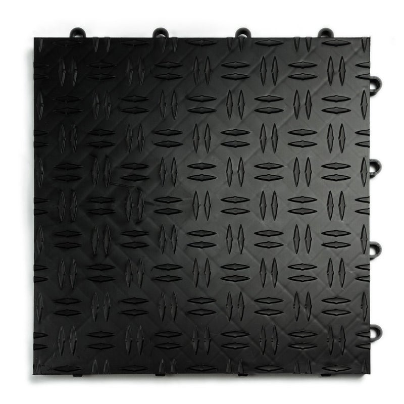 Big Floors GarageTrac Diamond, Interlocking Non-Slip Garage Flooring Tile, Durable, Modular, Heavy-Duty Copolymer, Easy Install (Black, 24 Pack of 12 x 12" Tiles) - Image 1