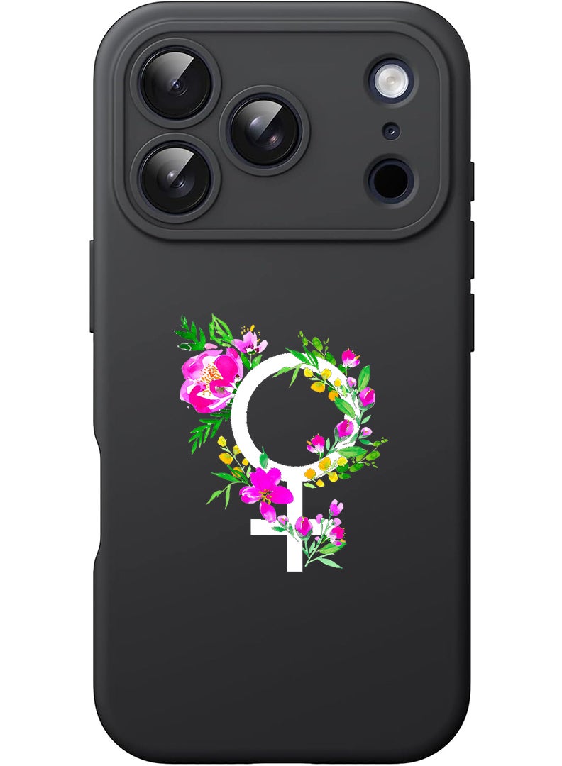 Theodor Protective Slim Fit Case Liquid Silicone Cover with Full Body Protection Anti-Scratch Shockproof Case For Apple iPhone 17 Pro Max (Black) womens day floral - White - Image 1