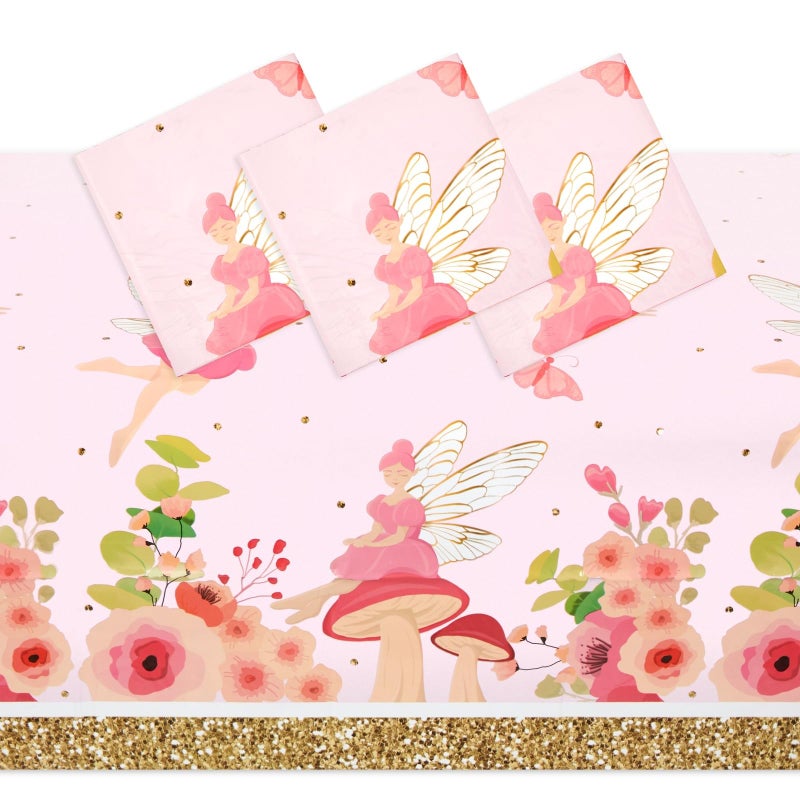 Sparkle and Bash Sparkle and Bash 3 Pack Fairy Tea Party Tablecloths for Girls Floral Birthday Supplies Fairy Table Cover for Garden Party Picnic Indoor or Outdoor Themed Events  Craft Projects 54 x 108 in 
