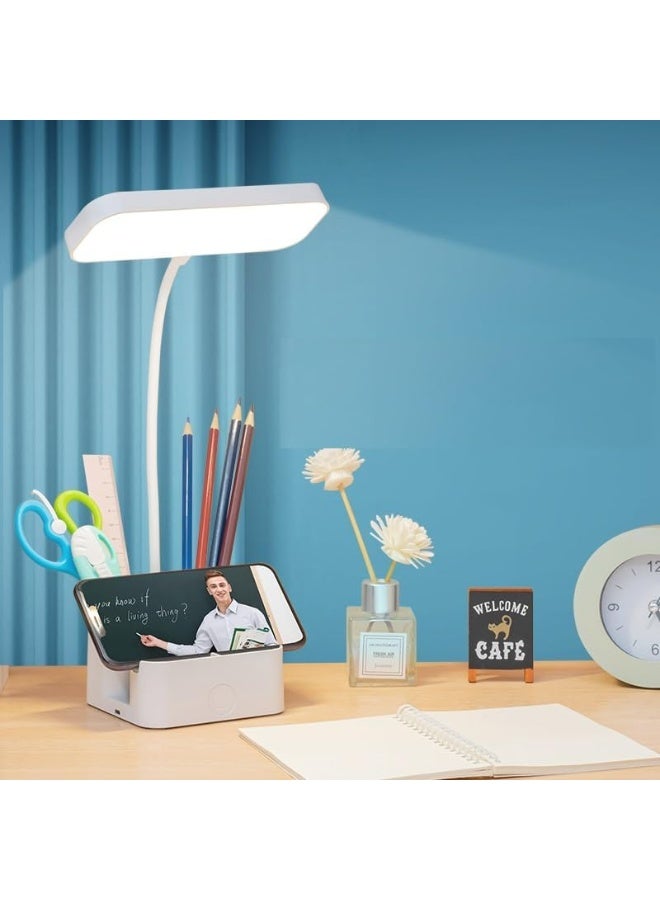 مصباح طاولة ومكتب ليد قابل للشحن باللمس – مصباح دراسة بحماية للعين مع حامل أقلام وموبايل – 3 أوضاع إضاءة USB وعنق مرن للقراءة والعمل - Image 1