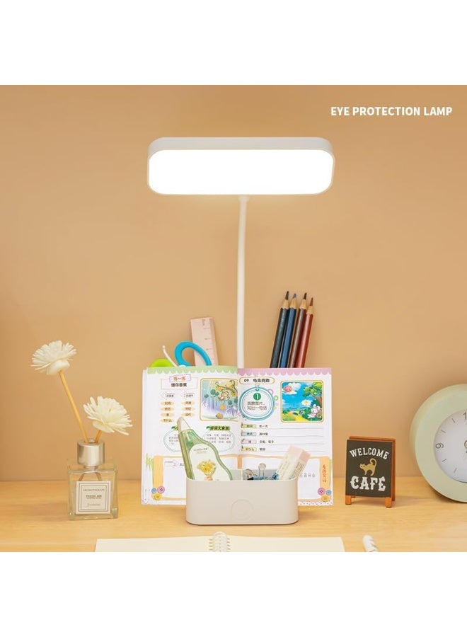 مصباح طاولة ومكتب ليد قابل للشحن باللمس – مصباح دراسة بحماية للعين مع حامل أقلام وموبايل – 3 أوضاع إضاءة USB وعنق مرن للقراءة والعمل - Image 2