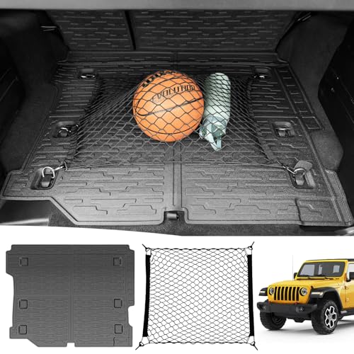 JTYZSM حصيرة شحن وشبكة صندوق JTYZSM لجيب رانجلر JL Unlimited 4X4 من 2018-2024 مع بطانة صندوق وشبكة شحن مضادة للانزلاق لجميع الأحوال الجوية لشاحنة 18-24 رانجلر JL 4X4 4 أبواب - Image 1