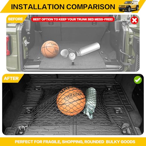 JTYZSM حصيرة شحن وشبكة صندوق JTYZSM لجيب رانجلر JL Unlimited 4X4 من 2018-2024 مع بطانة صندوق وشبكة شحن مضادة للانزلاق لجميع الأحوال الجوية لشاحنة 18-24 رانجلر JL 4X4 4 أبواب - Image 2