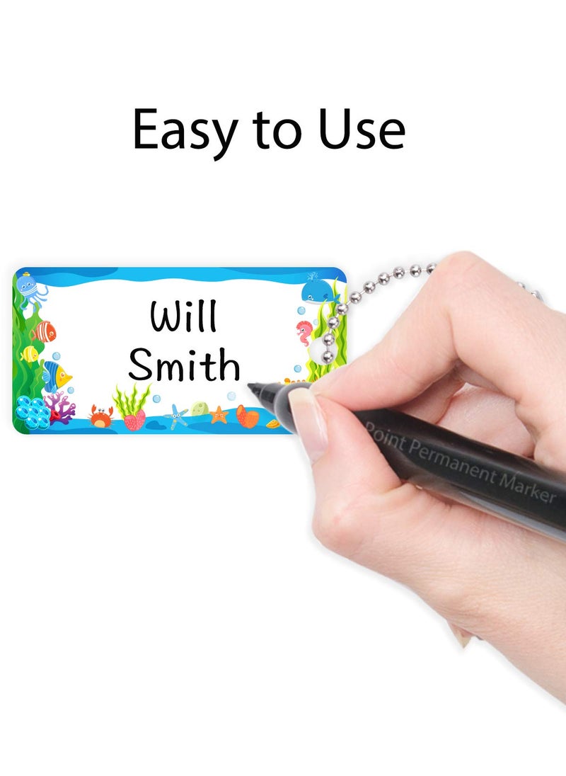 CHUBBIEE Child ID Bag Tags, Write-On Kids Name Tags for Backpack, Lunchbox & Diaper Bag, Great for Preschool & Daycare, Pack of 6 (Blue Ocean)  - Image 4