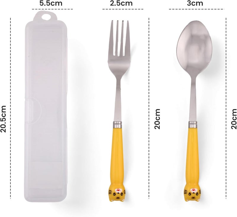 BrainGiggles 4-Piece Stainless Steel BPA Free Kids Cutlery Set with Case – Includes Spoon, Fork and Case for Lunch Box, Picnic or Travel | Children Tableware with Portable Case (Yellow) - Image 4