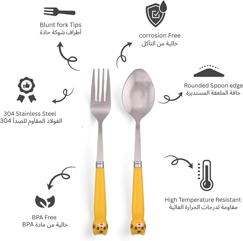 BrainGiggles 4-Piece Stainless Steel BPA Free Kids Cutlery Set with Case – Includes Spoon, Fork and Case for Lunch Box, Picnic or Travel | Children Tableware with Portable Case (Yellow) - Image 2