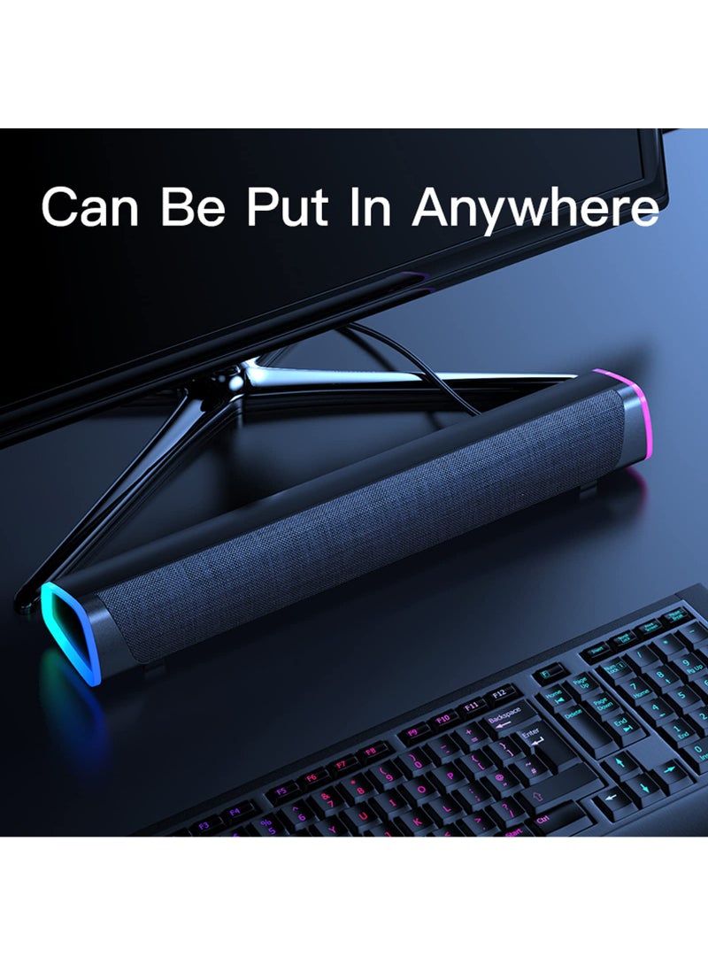 AROAQ USB Wired Computer RGB Speaker Sound Bar Desktop 3D Stereo Surround Sound Box With Volume Knob 3.5mm Audio Input For Desktop PC Laptop Smartphone Tablet - Image 4