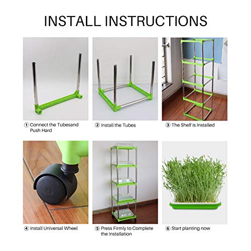 MUDUOBAN 5 Layers Seed Starter Kit - Seed Sprouter Trays with Clear Lid & Stainless Steel Shelf, Soil-Free Germination Trays for Indoor/Outdoor Microgreens, Wheatgrass Mung Beans Cat Grass & Seedling Growing - Image 5