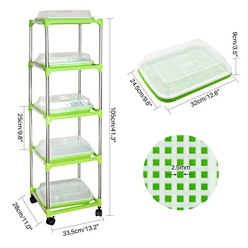 MUDUOBAN 5 Layers Seed Starter Kit - Seed Sprouter Trays with Clear Lid & Stainless Steel Shelf, Soil-Free Germination Trays for Indoor/Outdoor Microgreens, Wheatgrass Mung Beans Cat Grass & Seedling Growing - Image 2