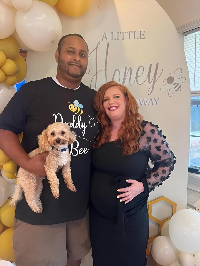 LAHILO Floral Mesh Bishop Long Sleeve Maternity Midi Dress, Fall Maternity Bodycon Dress for Baby Shower Black - Image 3