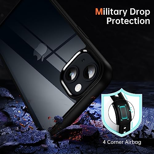 Supdeal Shockproof Clear Case for iPhone 15, [Not Yellowing] [10FT Military Drop Protection] Hard Clear Back Four Corner Airbags Drop Protection Phone Cover, 6.1 inch, Black - Image 3