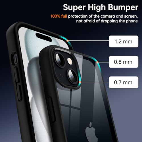 Supdeal Shockproof Clear Case for iPhone 15, [Not Yellowing] [10FT Military Drop Protection] Hard Clear Back Four Corner Airbags Drop Protection Phone Cover, 6.1 inch, Black - Image 2