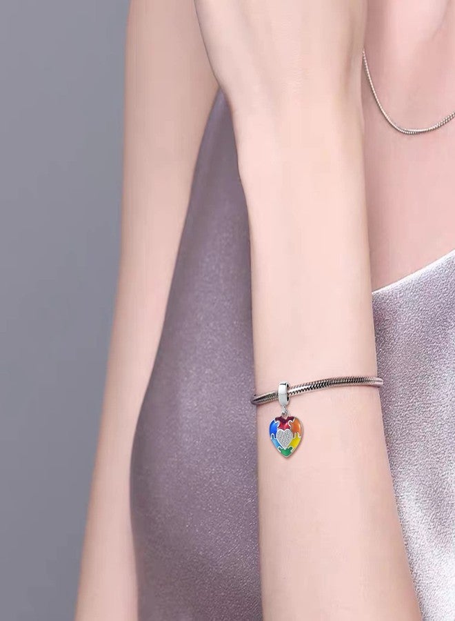 QeenseKc Autism Awareness Puzzle Piece Heart Pendant Charm Colorful Enamel Bead for Pandora Bracelet - Image 5
