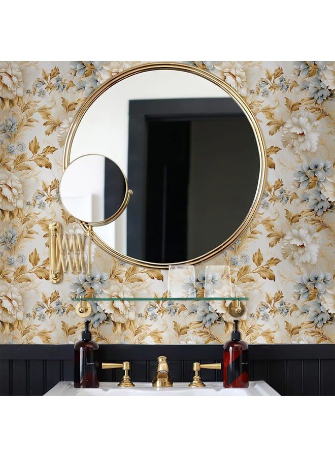 MuralPeel ورق جدران قابل للإزالة ذات تصميم زهور البوني الأزرق باللونين الأبيض والذهبي الأصفر، سهل اللصق والإزالة، مناسب لغرف النوم والخزائن للمستأجرين - Image 4
