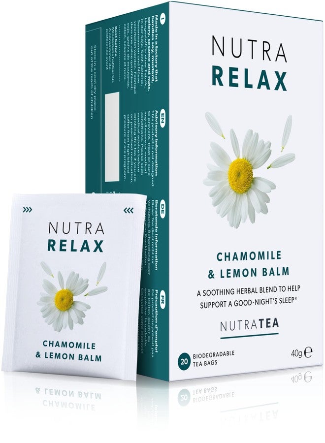 Nutra Tea نيوترا ريلاكس - شاي مهدئ للنوم - يساعد على الاسترخاء والنوم - يحتوي على البابونج، والمليسا، وزهرة الآلام - 20 كيس شاي مغلف - من نيوترا تي - شاي أعشاب - Image 1
