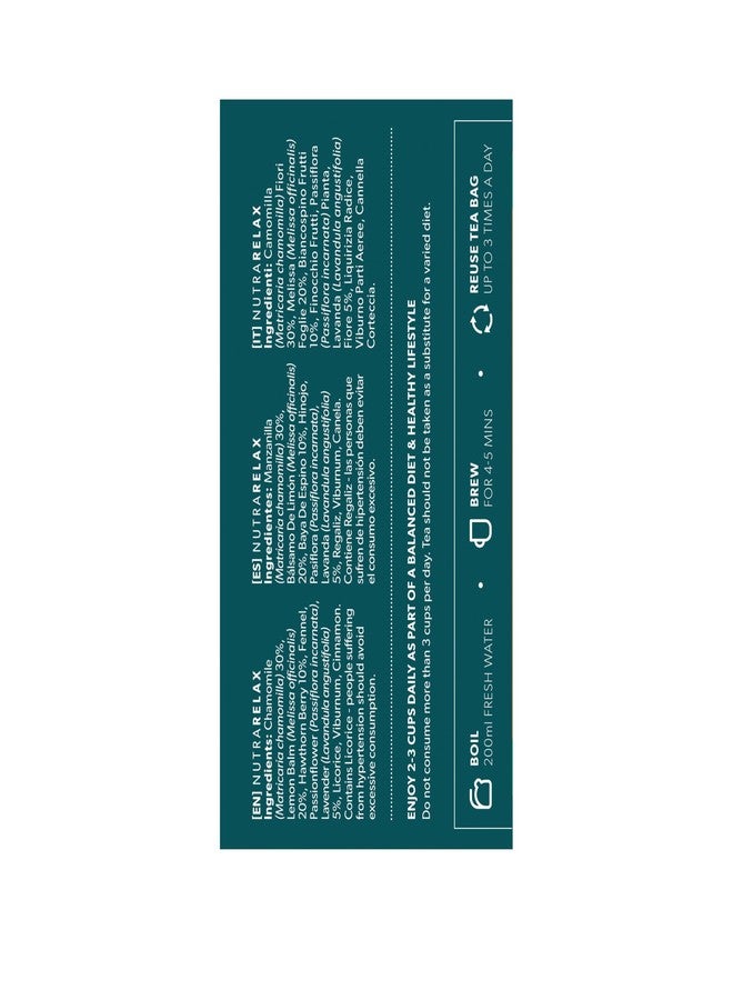 Nutra Tea نيوترا ريلاكس - شاي مهدئ للنوم - يساعد على الاسترخاء والنوم - يحتوي على البابونج، والمليسا، وزهرة الآلام - 20 كيس شاي مغلف - من نيوترا تي - شاي أعشاب - Image 5
