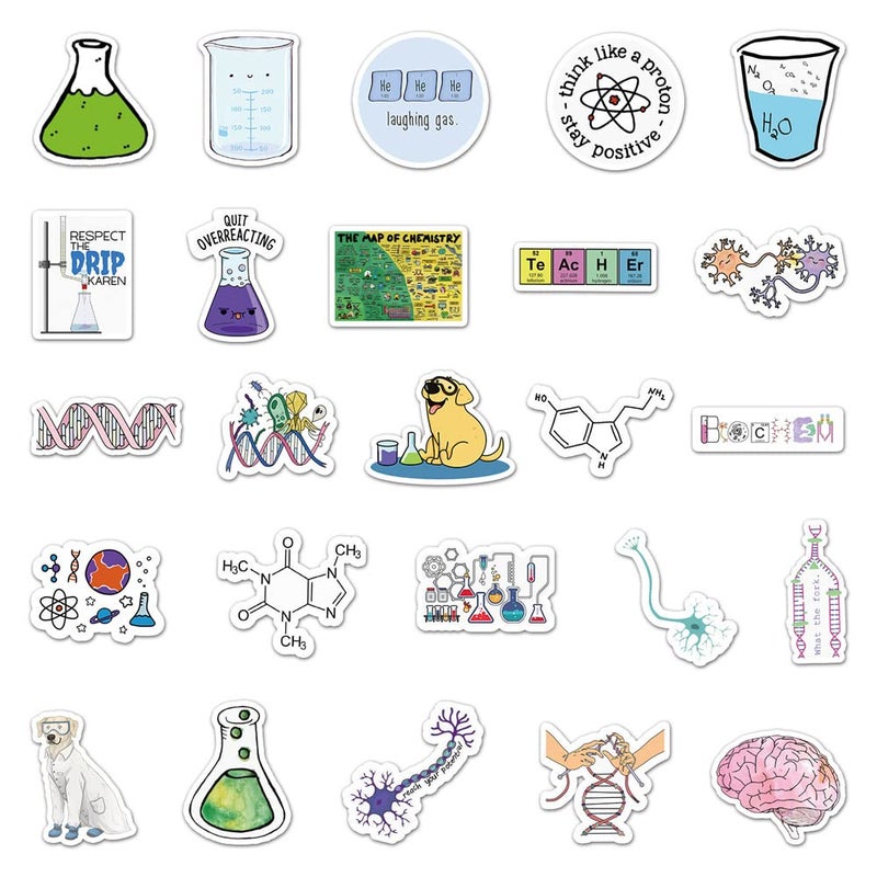 ZCGONG 50PCS Pack Chemical Laboratory Equations Chemistry Stickers for DIY Laptops Stationery Phone Case Skateboard Gifts Decals for Kids Birthday Party - Image 3