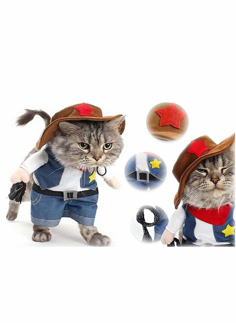 KASTWAVE Pet Dog Cat Halloween Costumes, the Cowboy for Party Special Events Costume, West Cowboy Uniform with Hat, Cosplay Funny Apperal, Pet Cowboy Outfit Clothing for Small Dog and Cat (M) - Image 1