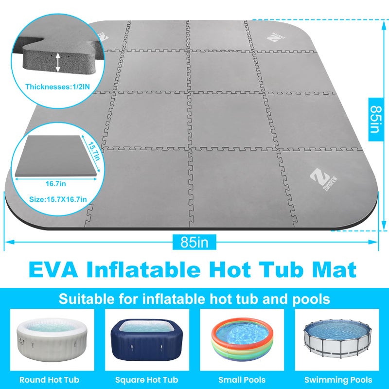 ZOMOFEW 1/2" Thickness 85IN Hot Tub Mat for Inflatable Tub,Hot Tub Pad Foundation, Upgraded Thickened Eva Foam Padding for Outdoor Hot Tubs (Square-Shaped) - Image 2