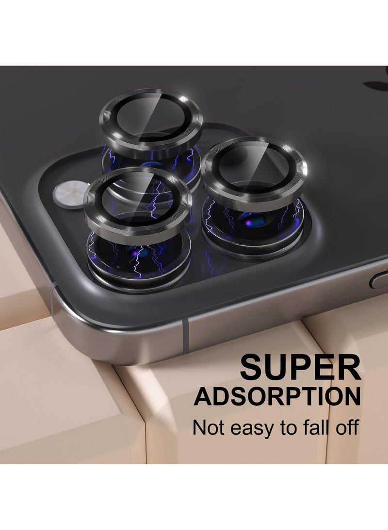 KIIUMI Camera Lens Protector for iPhone 16 Pro and iPhone 16 Pro Max , 9H Tempered Glass Metal Individual Ring Cover, HD Clear, 3-PCS black  - Image 5