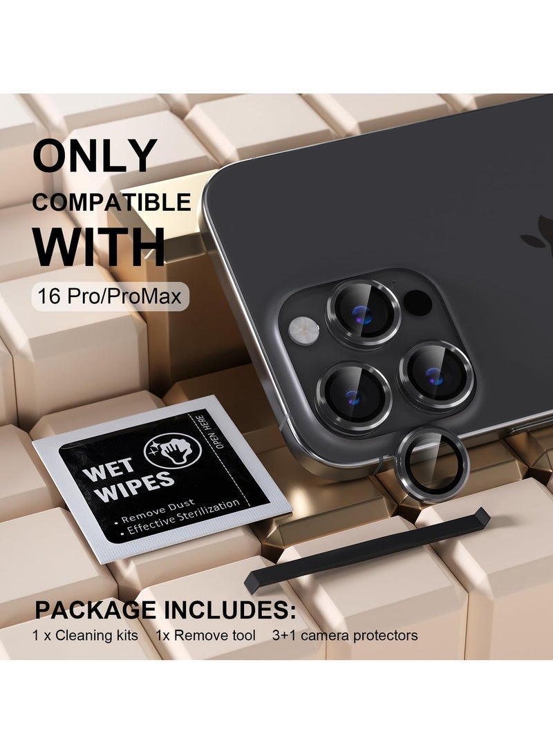 KIIUMI Camera Lens Protector for iPhone 16 Pro and iPhone 16 Pro Max , 9H Tempered Glass Metal Individual Ring Cover, HD Clear, 3-PCS black  - Image 4