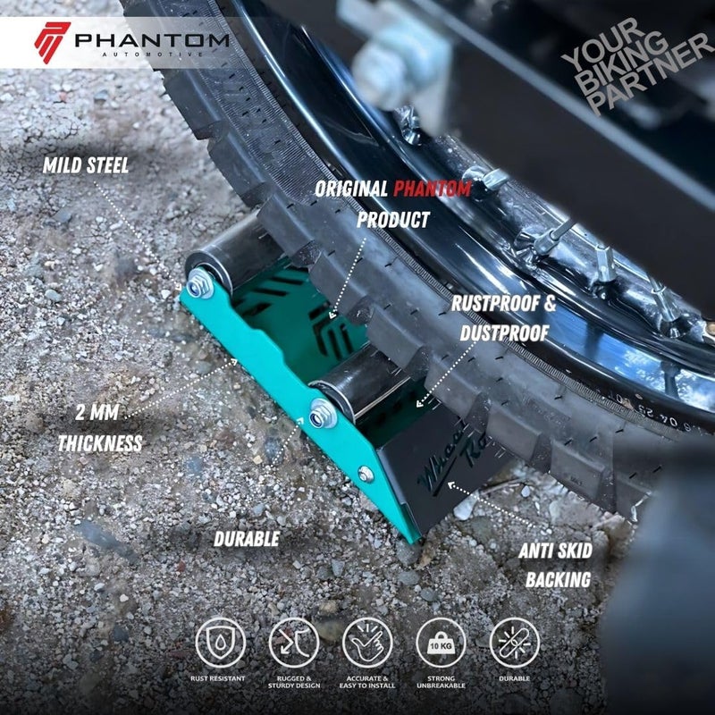 Phantom Heavy-Duty Wheel Roller Variation - Non-Slip Paddock Stand Universal For Bikes Up To 220kg – Quick & Easy Chain Maintenance Tool (Green) - Image 4