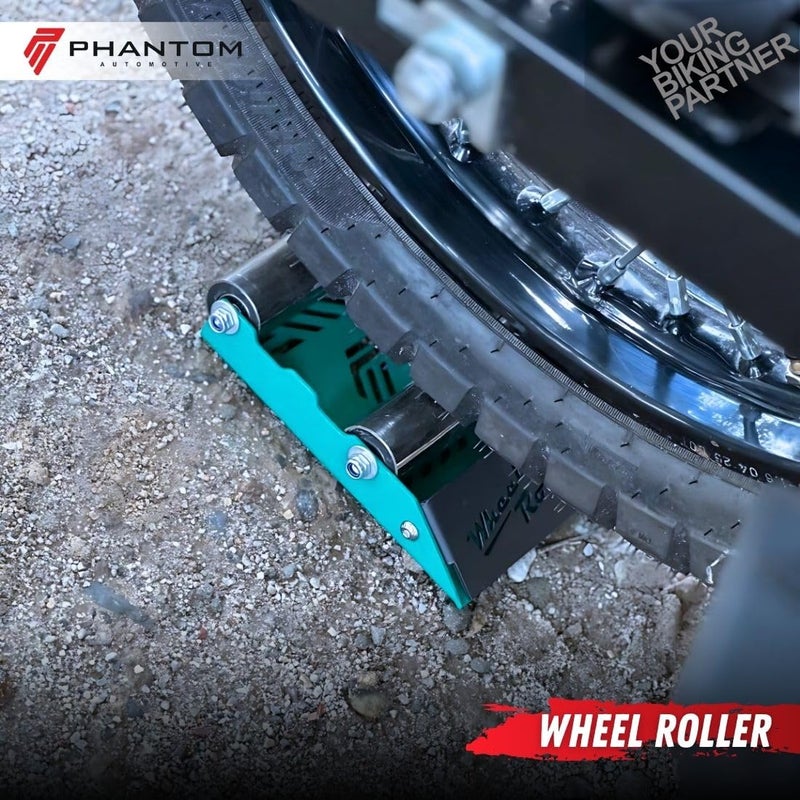Phantom Heavy-Duty Wheel Roller Variation - Non-Slip Paddock Stand Universal For Bikes Up To 220kg – Quick & Easy Chain Maintenance Tool (Green) - Image 3