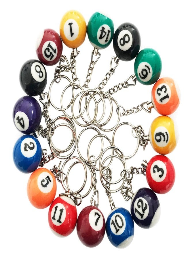 JUSTAUS Colorful Billiard Ball 16 Pcs,Mini Key Chain Balls Eightball Billar Chains Accessories - Image 1