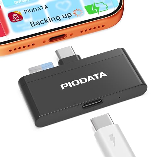 Piodata Micro SD Card Reader for iPhone 17/16/15, iPad, Android, Mac, PC, Laptop, USB C Memory Card Reader Adapter, Auto Photo Backup While Charging, Apple MFi Photo Stick iXflash Q w/Free App Black - Image 1