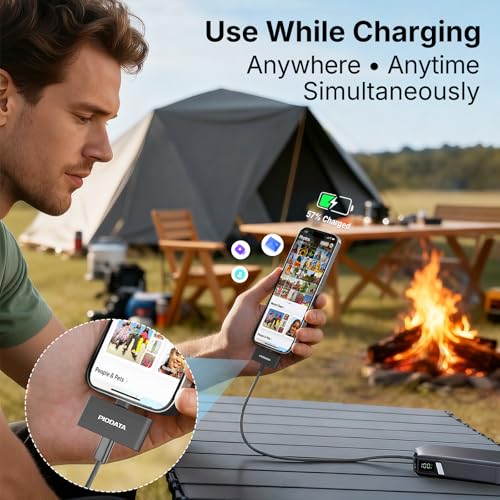 Piodata Micro SD Card Reader for iPhone 17/16/15, iPad, Android, Mac, PC, Laptop, USB C Memory Card Reader Adapter, Auto Photo Backup While Charging, Apple MFi Photo Stick iXflash Q w/Free App Black - Image 4
