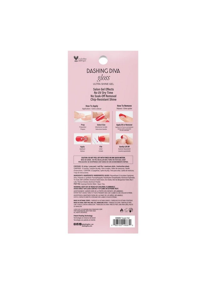 DASHING DIVA Gloss Nail Strips - Taupe Hat | Uv Free, Chip Resistant, Long Lasting Gel Nail Stickers | Contains 32 Nail Wraps, 1 Prep Pad, 1 Nail File  - Image 4
