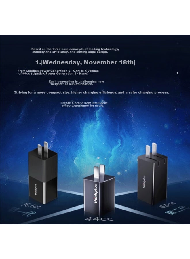 Thinkpad Lenovo Thinkplus Lipstick Power 65w Gallium Nitride Charger, Type-c Fast Charging, Ultra-mini Portable Set, Laptop/phone/tablet Power Adapter - Image 3
