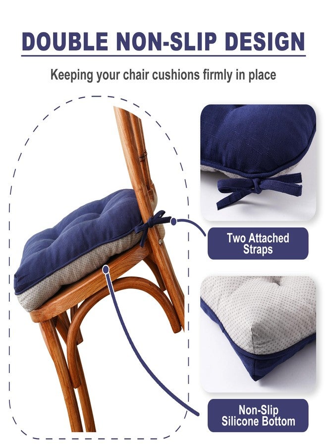 Battilo Chair Cushions Set of 2 for Dining Chairs, Seat Cushions for Kitchen Chairs with Non-Slip Backing, Indoor/Outdoor Waterproof Chair Seat Pads with Ties, 15.5"x15.5"x4", Navy - Image 5