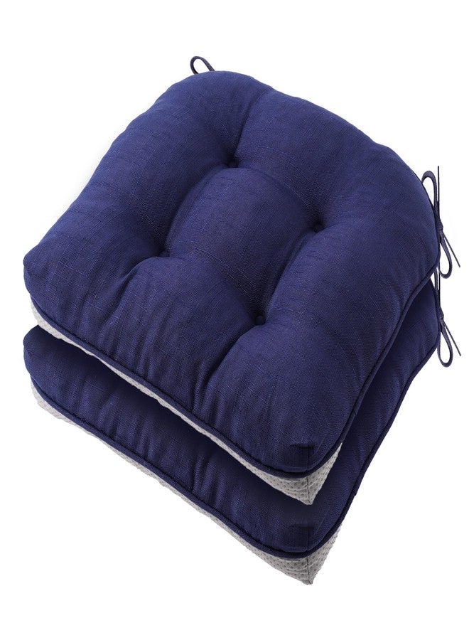 Battilo Chair Cushions Set of 2 for Dining Chairs, Seat Cushions for Kitchen Chairs with Non-Slip Backing, Indoor/Outdoor Waterproof Chair Seat Pads with Ties, 15.5"x15.5"x4", Navy - Image 1