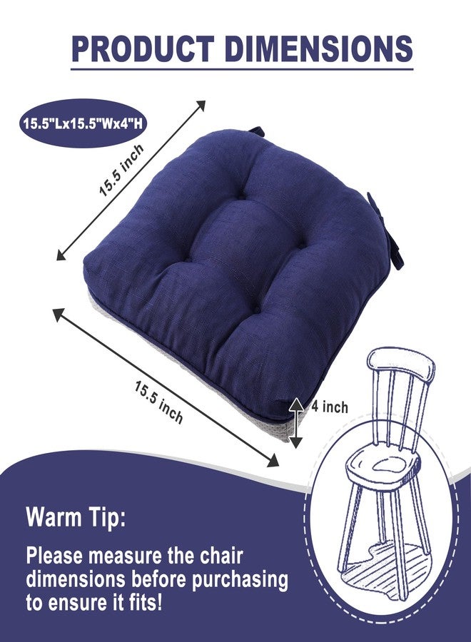 Battilo Chair Cushions Set of 2 for Dining Chairs, Seat Cushions for Kitchen Chairs with Non-Slip Backing, Indoor/Outdoor Waterproof Chair Seat Pads with Ties, 15.5"x15.5"x4", Navy - Image 4